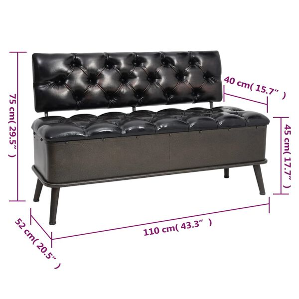 vidaXL Storage Bench with Backrest 110 cm Black Faux Leather