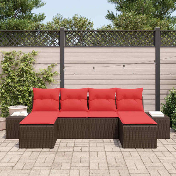 vidaXL Garden Sofa Set with Cushion 6 pcs Brown Poly Rattan