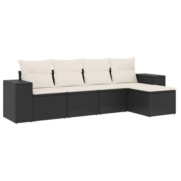 vidaXL 5 Piece Garden Sofa Set with Cushions Black Poly Rattan