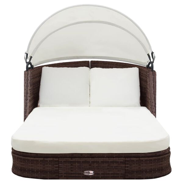 vidaXL Sun Lounger with Canopy Poly Rattan Brown
