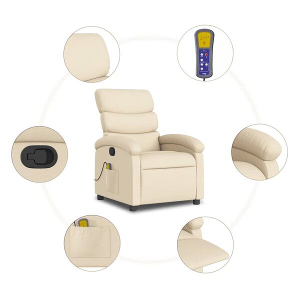vidaXL Massage Recliner Chair Cream Fabric