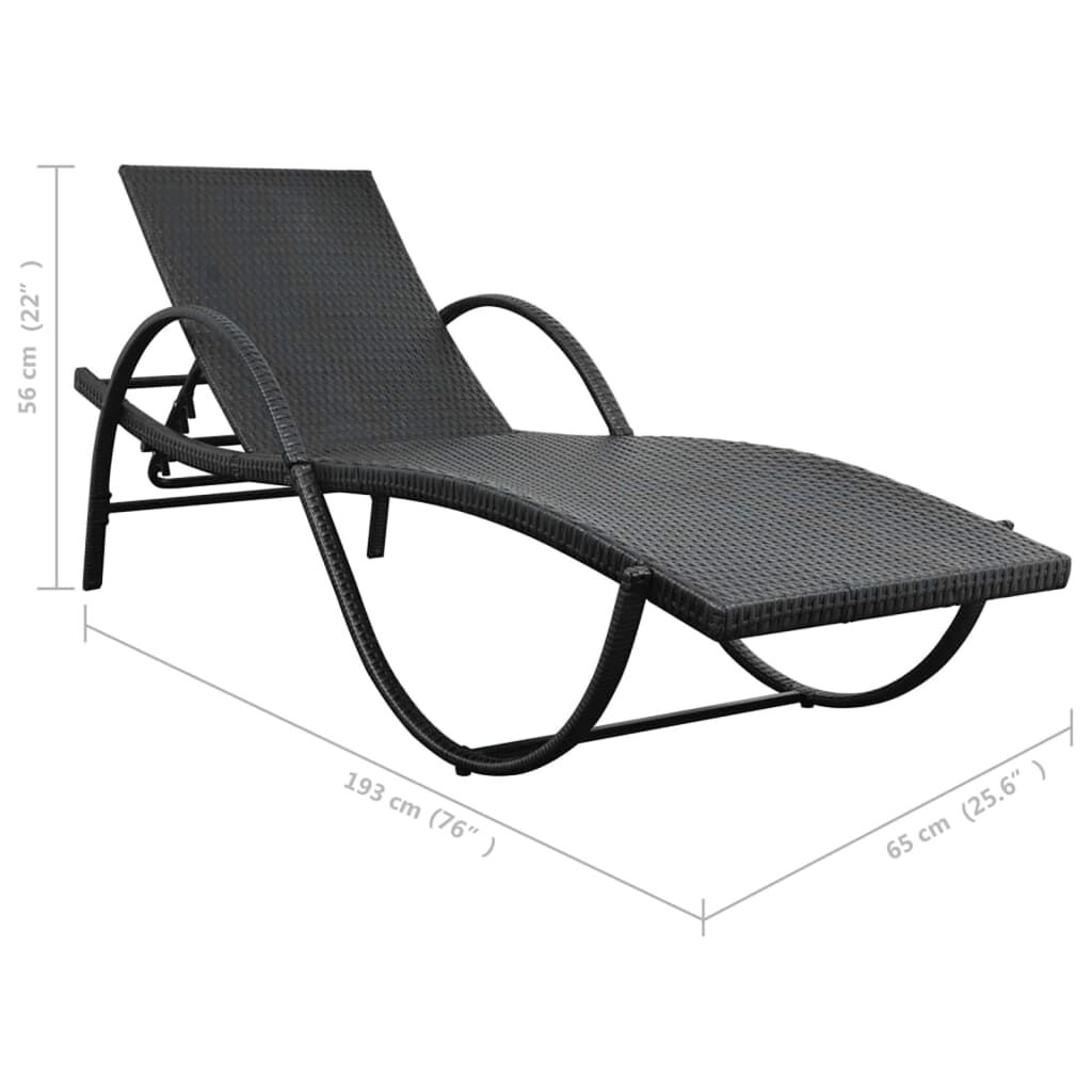 vidaXL Sun Lounger with Cushion & Table Poly Rattan Black
