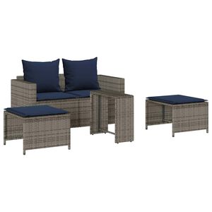 vidaXL 5 Piece Garden Sofa Set with Cushions Stackable Grey Poly Rattan
