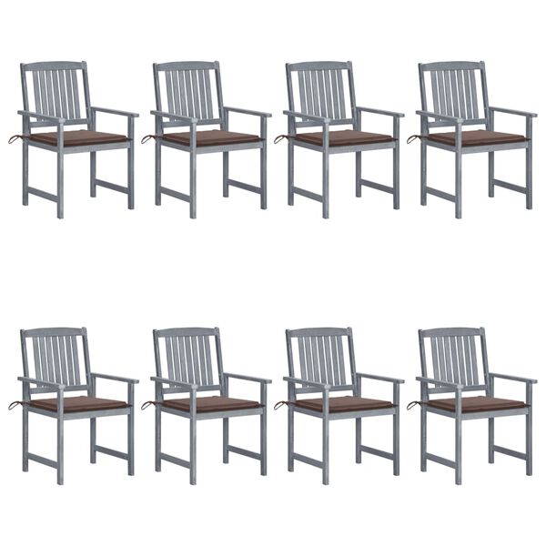 vidaXL Garden Chairs with Cushions 8 pcs Solid Acacia Wood Grey
