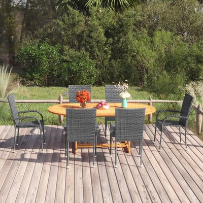 vidaXL 7 Piece Garden Dining Set Poly Rattan Grey