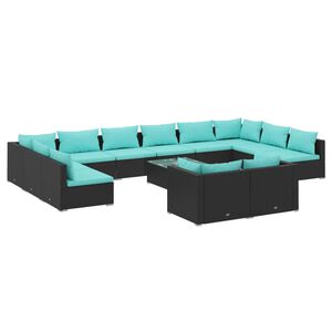 vidaXL 13 Piece Garden Lounge Set with Cushions Black Poly Rattan