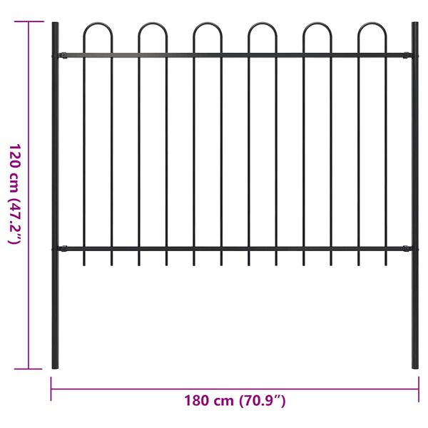 vidaXL Garden Fence with Hoop Top Steel 1.8 m Black