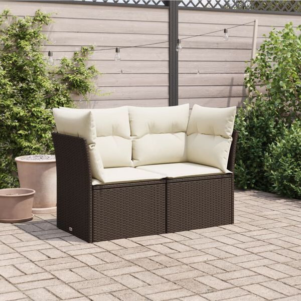 vidaXL Garden Sofa with Cushions 2-Seater Brown Poly Rattan