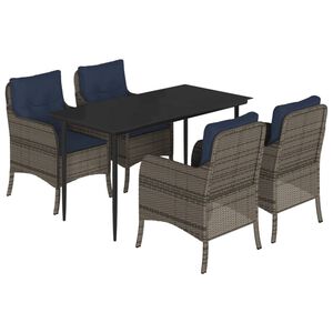 vidaXL 5 Piece Garden Dining Set with Cushions Grey Poly Rattan