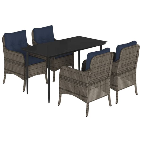 vidaXL 5 Piece Garden Dining Set with Cushions Grey Poly Rattan
