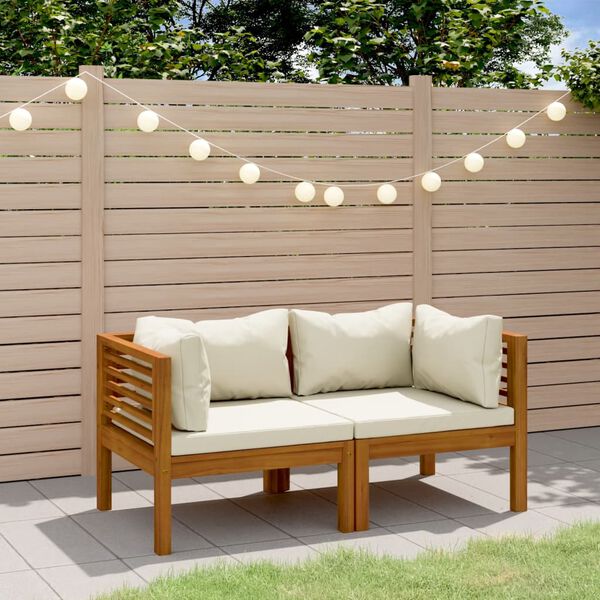 vidaXL 2-Seater Garden Sofa with Cream Cushion Solid Acacia Wood