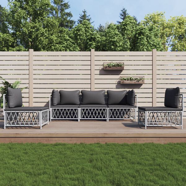 vidaXL 5 Piece Garden Lounge Set with Cushions White Steel