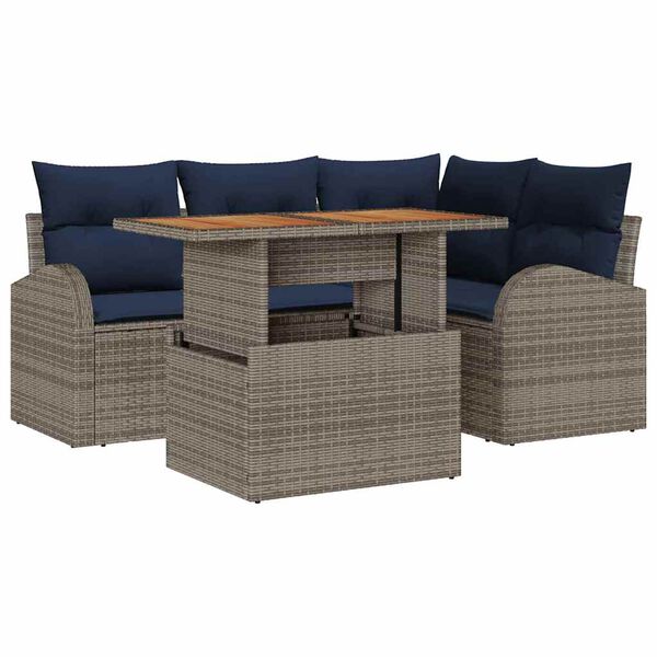 vidaXL Garden Sofa Set with Cushion Manual 5 pcs Grey and navy blue