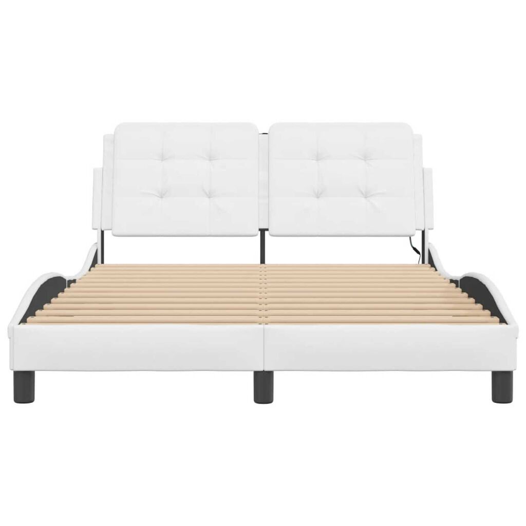 vidaXL Bed Frame with LED without Mattress "Zadar" White 137x190 cm