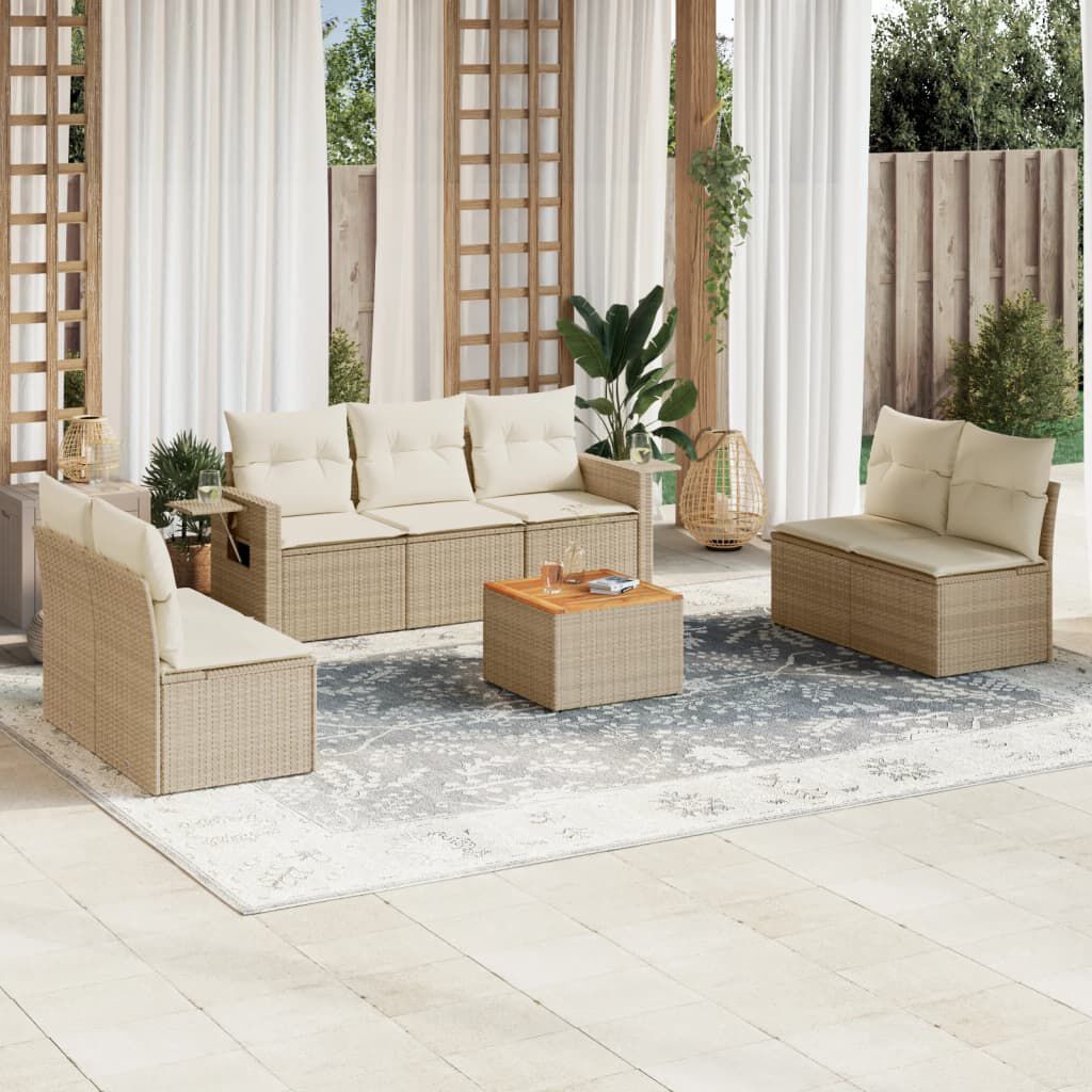 vidaXL 8 Piece Garden Sofa Set with Cushions Beige Poly Rattan