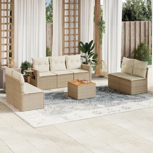 vidaXL 8 Piece Garden Sofa Set with Cushions Beige Poly Rattan