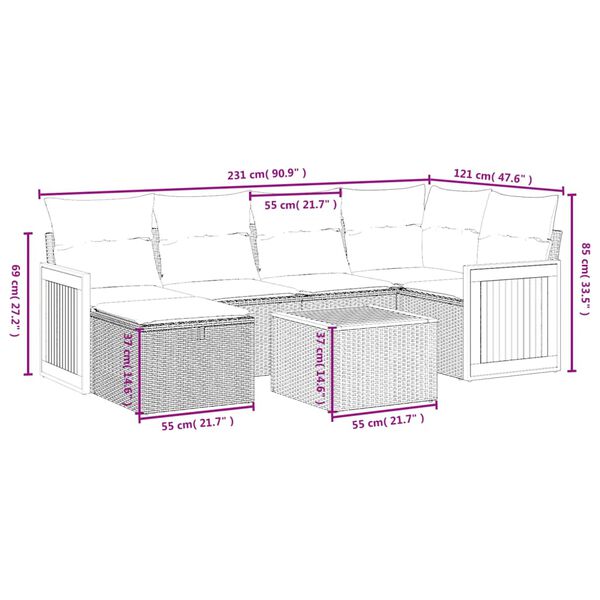 vidaXL 6 Piece Garden Sofa Set with Cushions Grey Poly Rattan