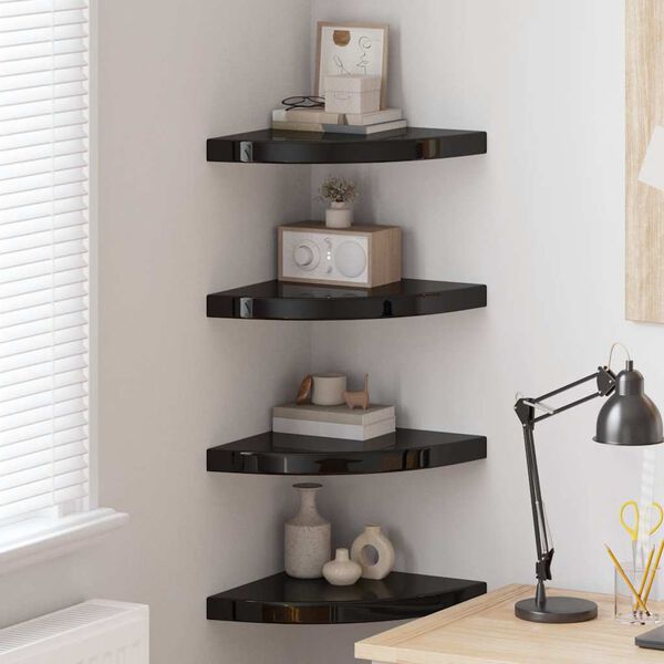 vidaXL Floating Corner Shelves 4 pcs High Gloss Black 35x35x3.8 cm MDF