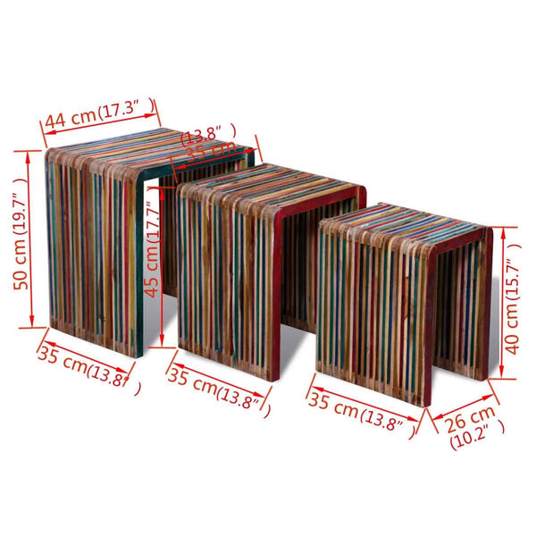 vidaXL Nesting Table Set 3 Pieces Colourful Reclaimed Teak