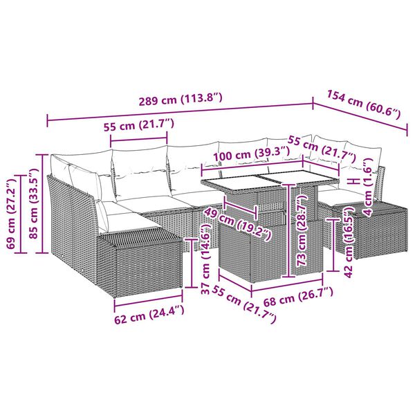 vidaXL 8 Piece Garden Sofa Set with Cushions Brown Poly Rattan