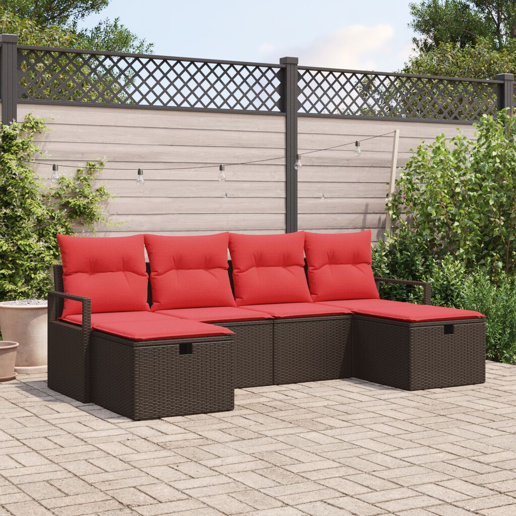 vidaXL 6 Piece Garden Sofa Set with Cushions Brown Poly Rattan