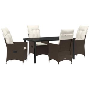 vidaXL Garden Dining Set with Cushion 5 pcs Brown Poly Rattan