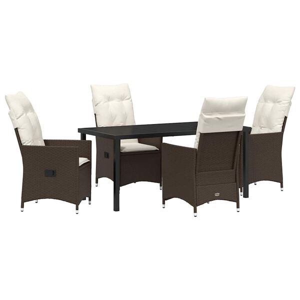 vidaXL Garden Dining Set with Cushion 5 pcs Brown Poly Rattan