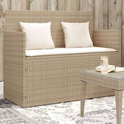vidaXL Garden Bench with Cushions Beige Poly Rattan