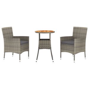 vidaXL 3 Piece Garden Bistro Set with Cushions Grey Poly Rattan