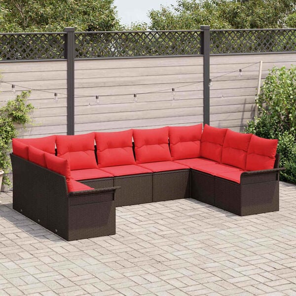 vidaXL Garden Sofa Set with Cushion 9 pcs Brown Poly Rattan