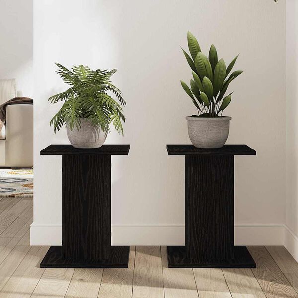vidaXL Plant Stand 2 pcs Black Oak 30 x 30 x 40 cm Engineered wood