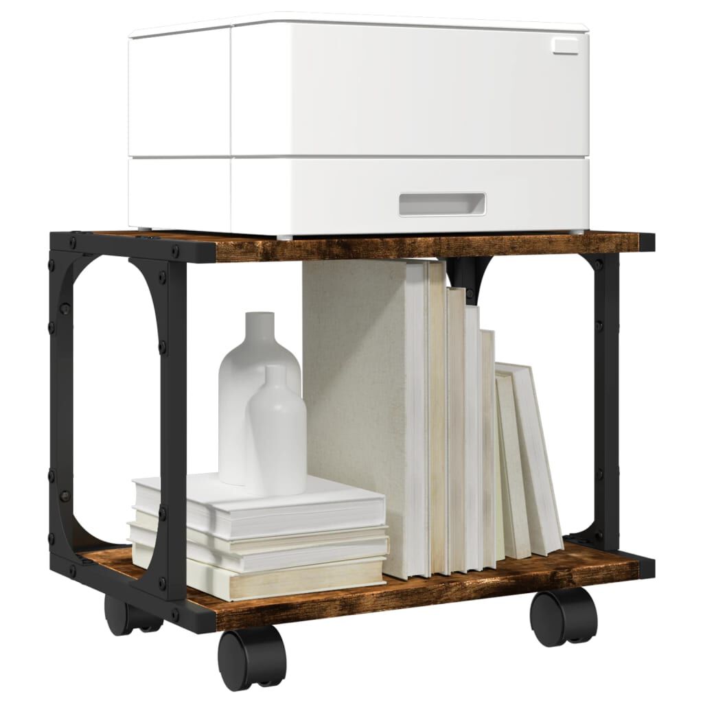 vidaXL Printer Stand 2-Tier Smoked Oak 41x28x33.5 cm Engineered Wood
