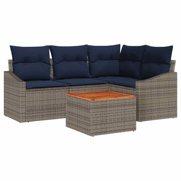 vidaXL Garden Sofa Set with Cushion 5 pcs Grey Poly Rattan