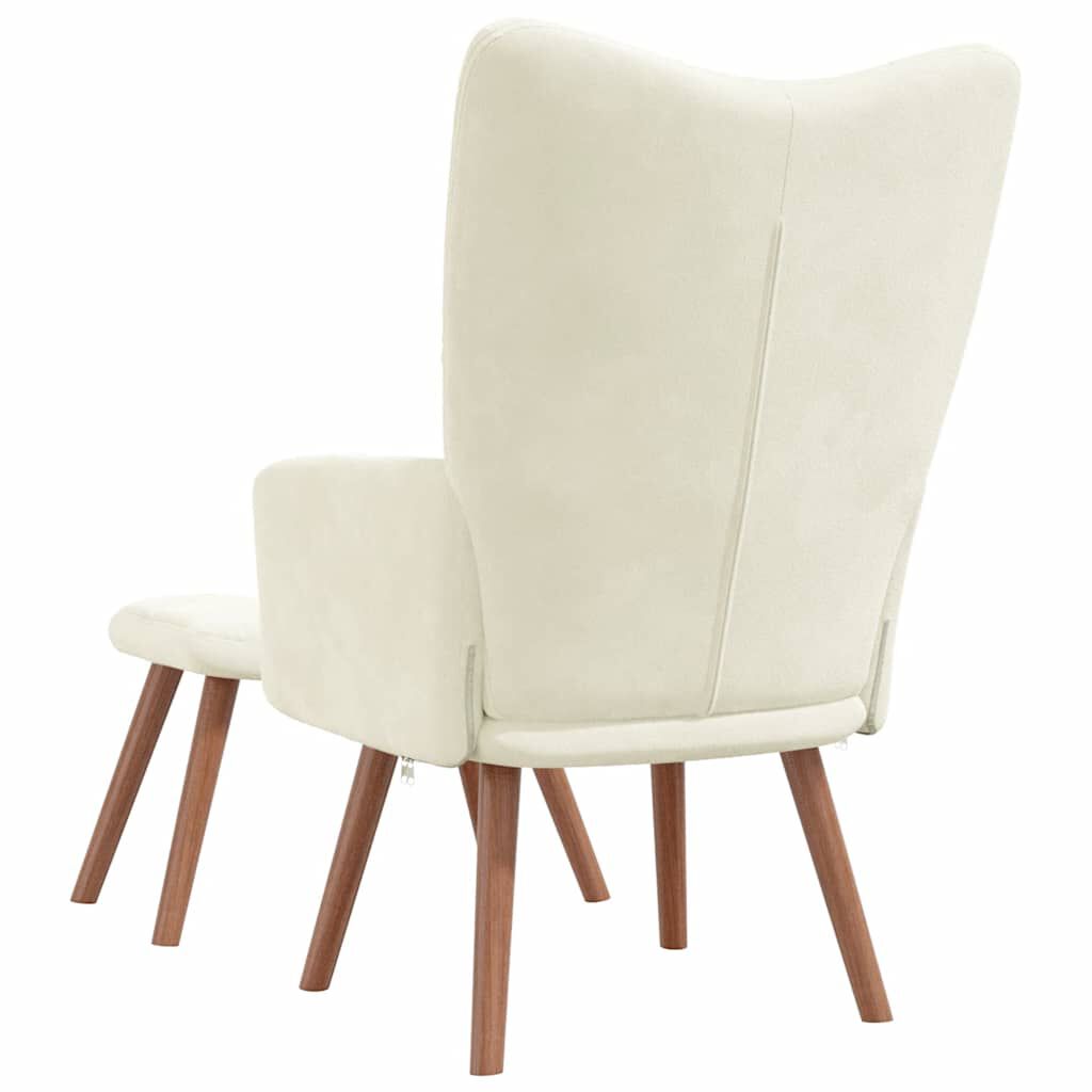 vidaXL Relaxing Chair with a Stool Cream White Velvet