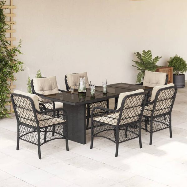 vidaXL 9 Piece Garden Dining Set with Cushions Grey Poly Rattan
