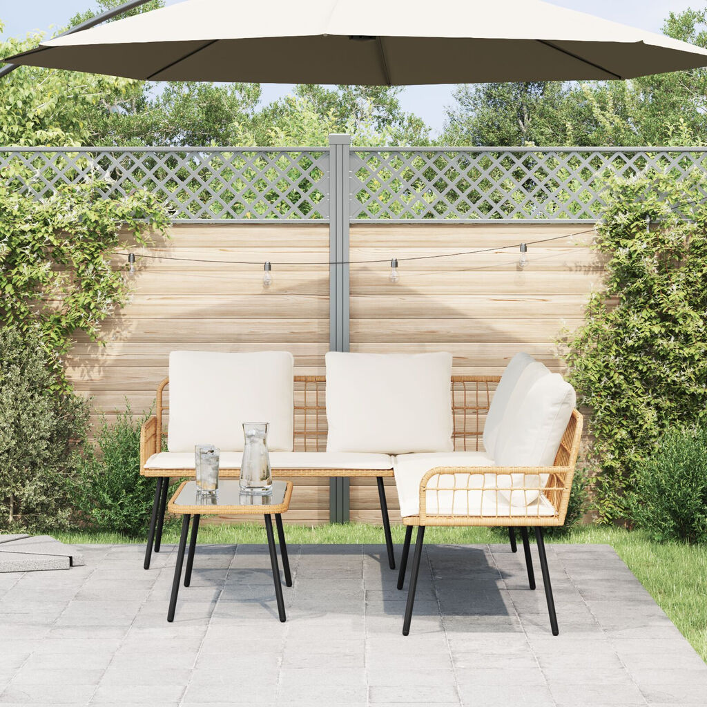 vidaXL 2 Piece Garden Sofa Set with Cushions Natural Poly Rattan