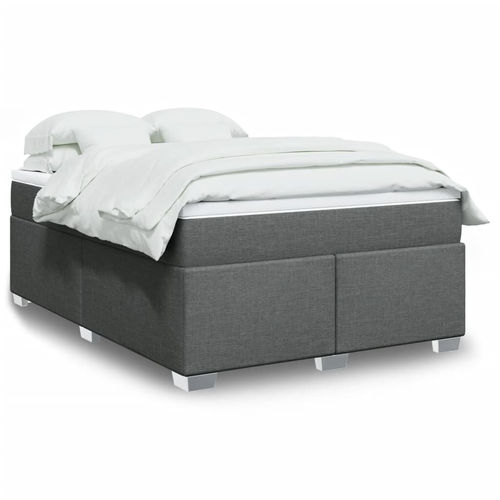 vidaXL Box Spring Bed with Mattress Dark Grey Full Fabric