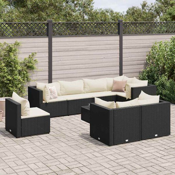 vidaXL 9 Piece Garden Lounge Set with Cushions Black Poly Rattan