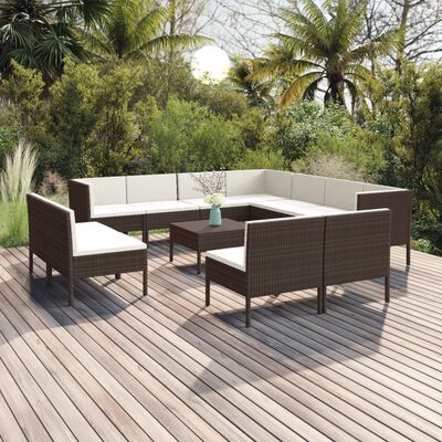 vidaXL 12 Piece Garden Lounge Set with Cushions Poly Rattan Brown