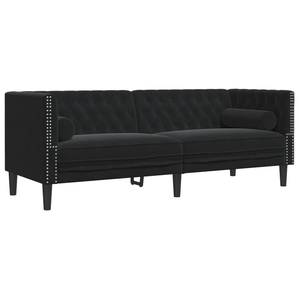 vidaXL Chesterfield Sofa with Bolsters 3-Seater Black Velvet
