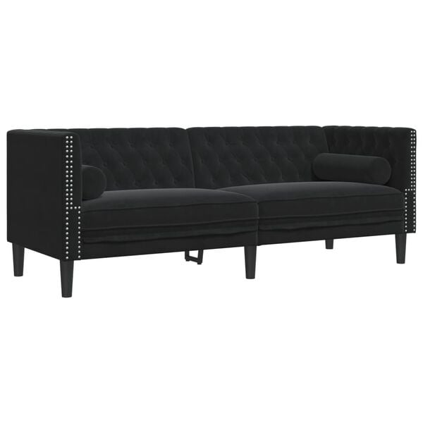 vidaXL Chesterfield Sofa with Bolsters 3-Seater Black Velvet