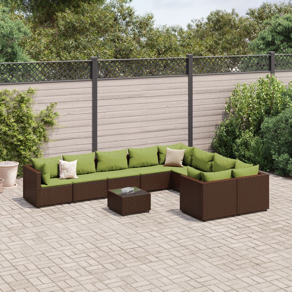 vidaXL 10 Piece Garden Sofa Set with Cushions Brown Poly Rattan