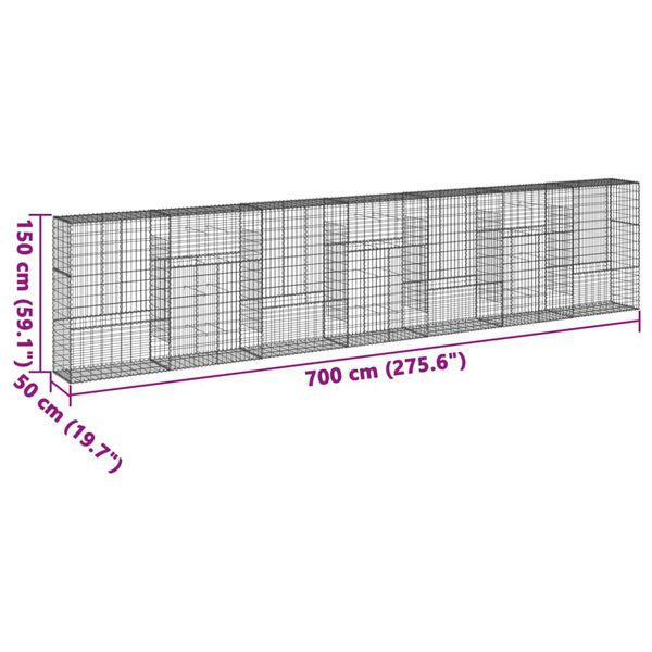 vidaXL Gabion Basket with Cover 700x50x150 cm Galvanised Iron