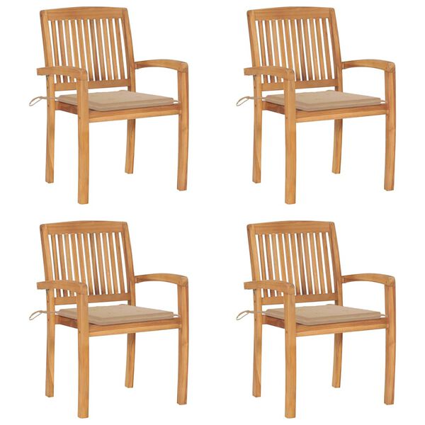 vidaXL Stacking Garden Chairs with Cushions 4 pcs Solid Teak Wood