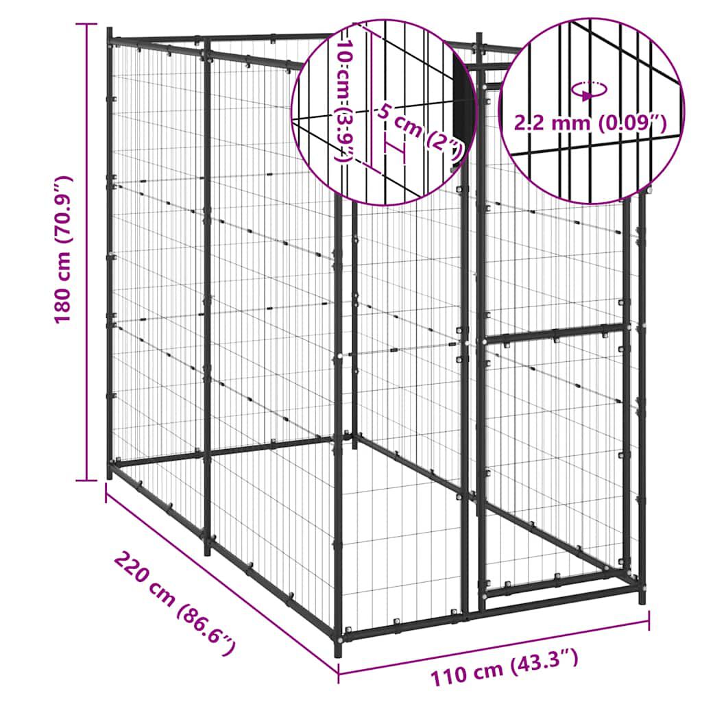 vidaXL Outdoor Dog Kennel Steel 110x220x180 cm