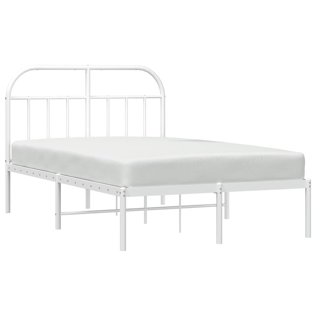 vidaXL Metal Bed Frame without Mattress with Headboard White 135x190cm