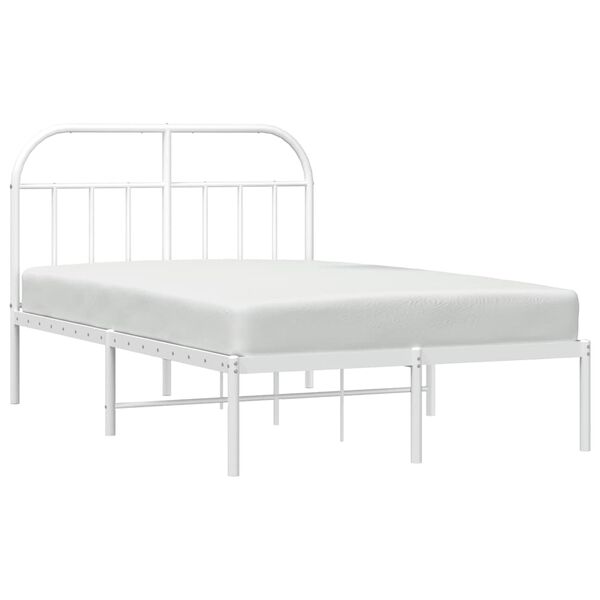 vidaXL Metal Bed Frame without Mattress with Headboard White 135x190cm
