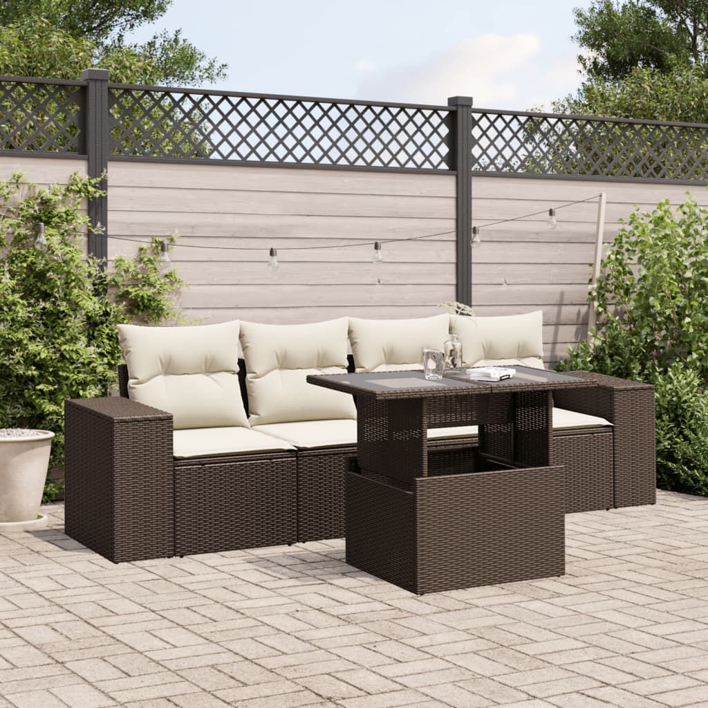 vidaXL 5 Piece Garden Sofa Set with Cushions Brown Poly Rattan