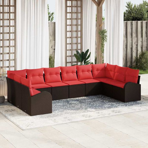 vidaXL Sofa Set 10 pcs Brown Poly Rattan