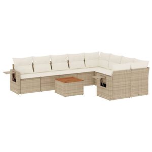 vidaXL 10 Piece Garden Sofa Set with Cushions Beige Poly Rattan